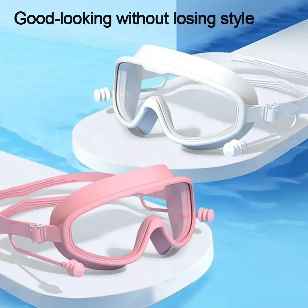 Zwembril Siliconen Zwembril Groot Montuur Met Oordopjes Mannen Vrouwen Professionele Hd Anti-Fog Brillen Zwemaccessoires