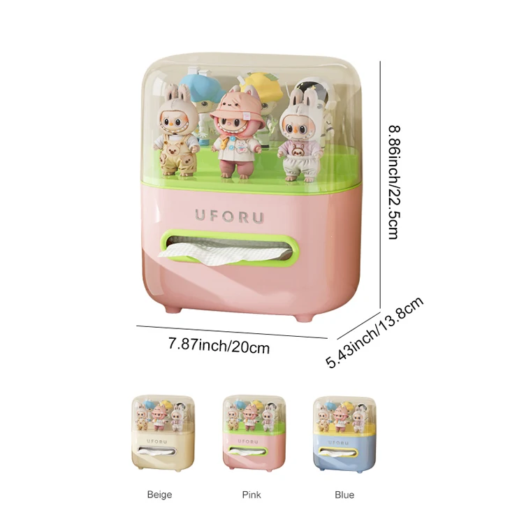 Uforu Desktop-Organizer aus klarem Acryl – transparente doppellagige Sammlerfiguren-Aufbewahrungsbox und Taschentuchbox-Halter – Detail 13