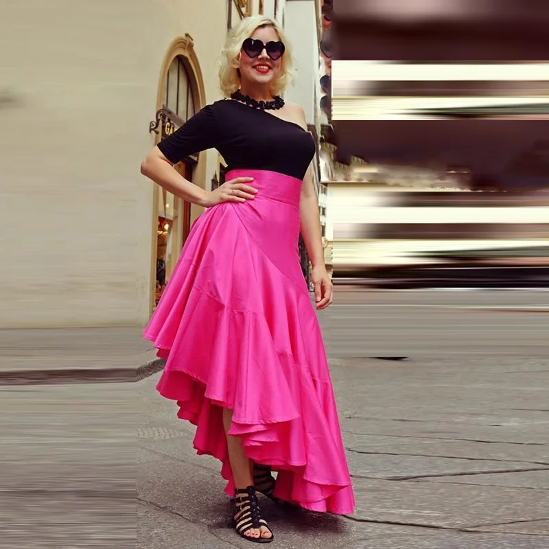 

Street Fashion Skirts Long Pretty Asymmetrical Rose Red Maxi Skirt for Women Elegance Style Zip Closure