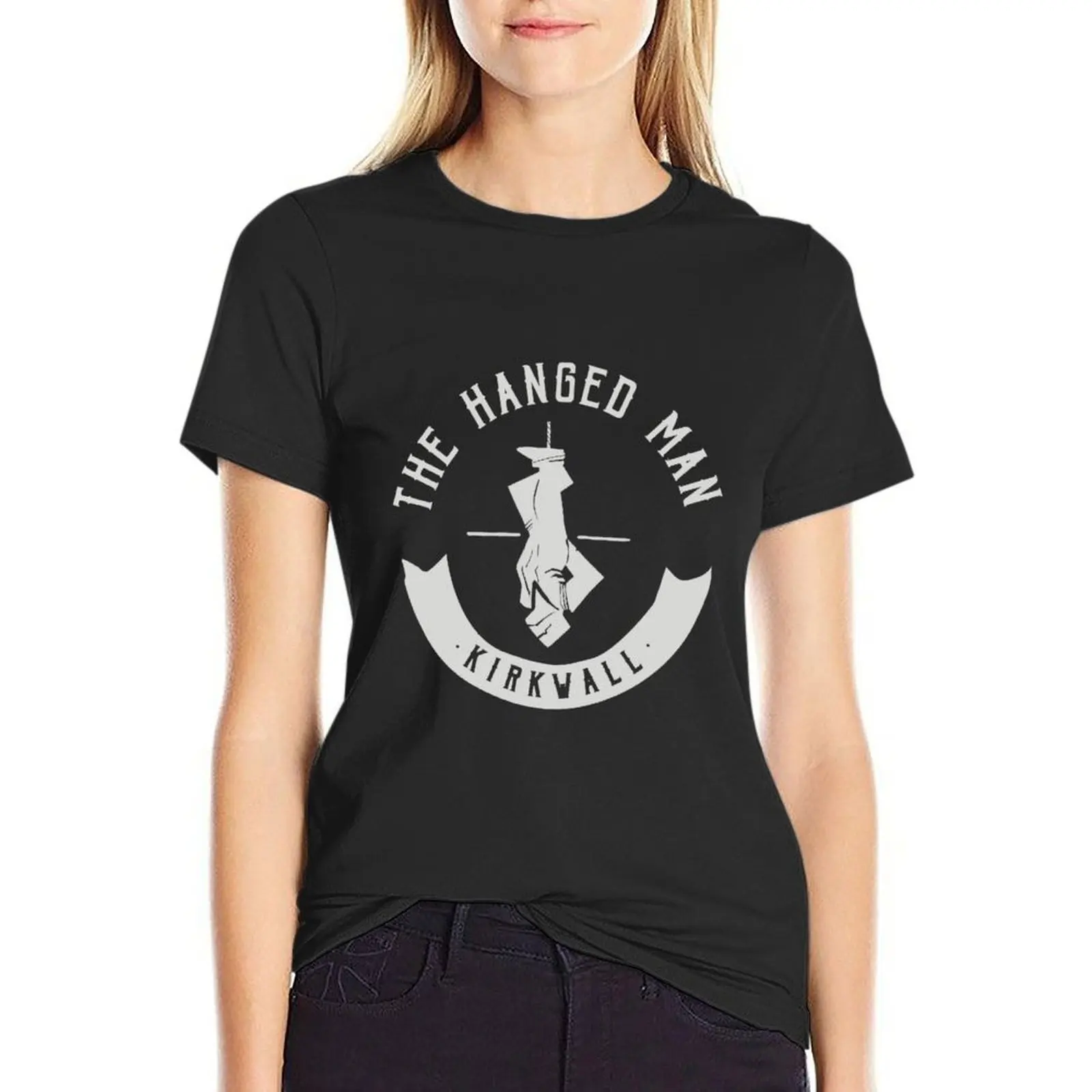 

The Hanged Man Pub Logo Dragon Age 2 White Logo T-Shirt funny t shirts for Women