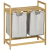 HOMCOM Double Laundry Hamper 2 Section Bamboo Laundry Basket with  Shelf 2 Pull-Out and Removable Bags for Bedroom Bathroom Laun 2
