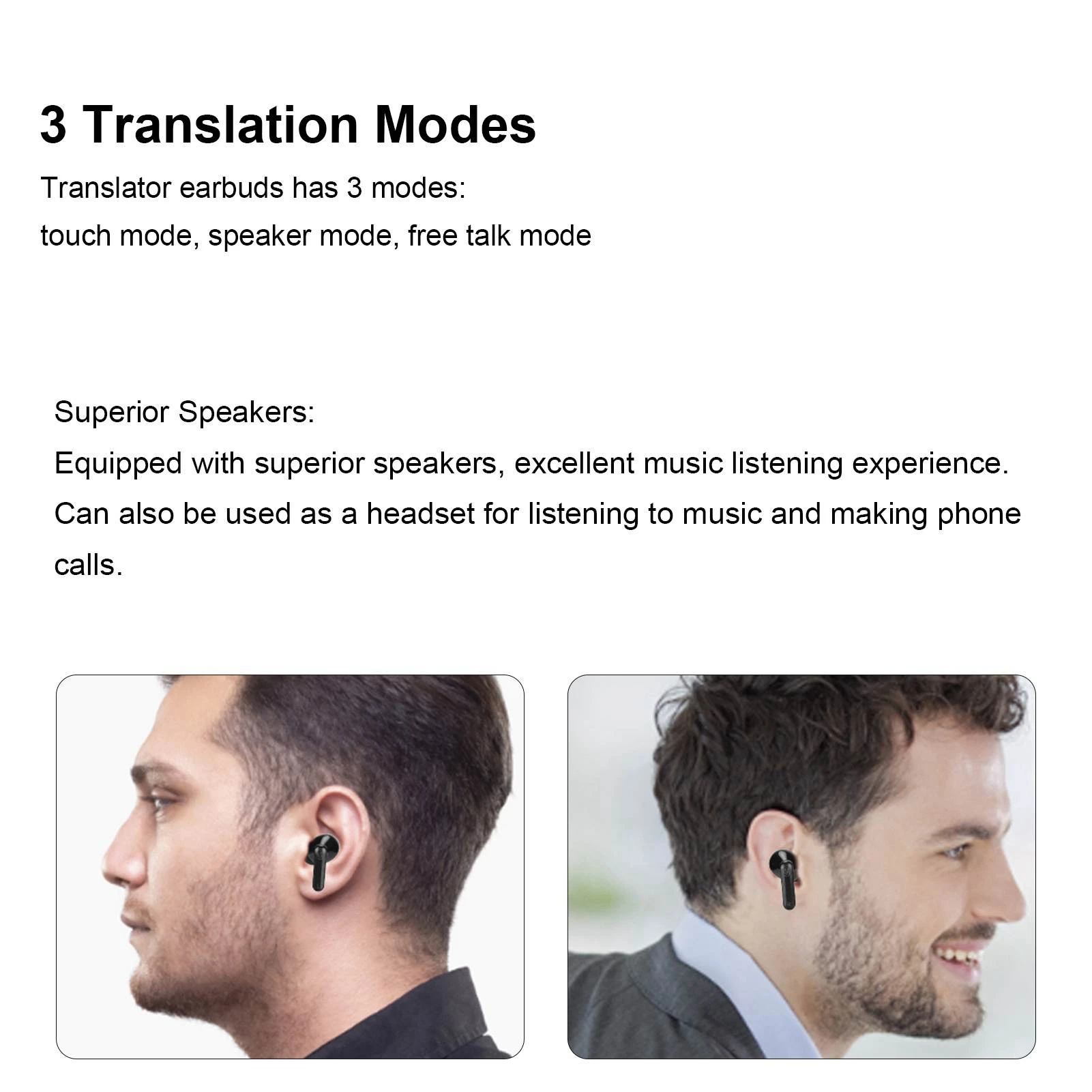 Language Translator Earbuds Multifunction 144 Languages Bluetooth Language Translator Device for Travel Shopping Business Black