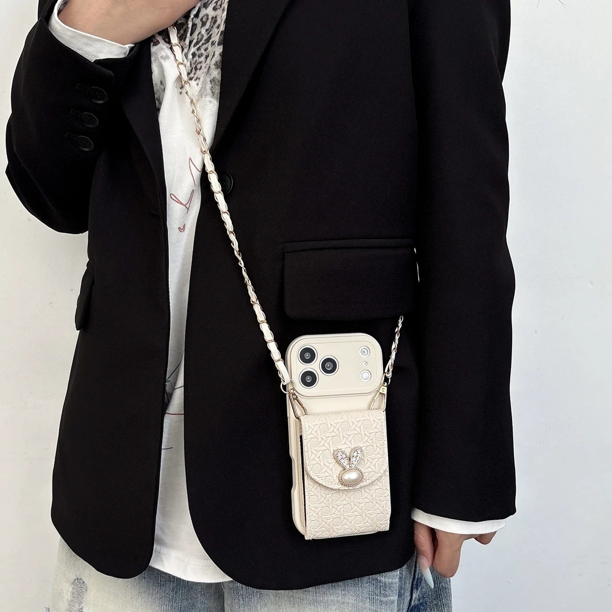 Rabbit Chain Multi-Card Wallet Phone Case with Soft Cover