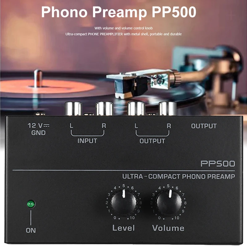 

Phono Preamp pre Amp Preamplifier with Level Volume Control RCA Input Output 1/4" TRS Output Interfaces for LP Vinyl Turntable