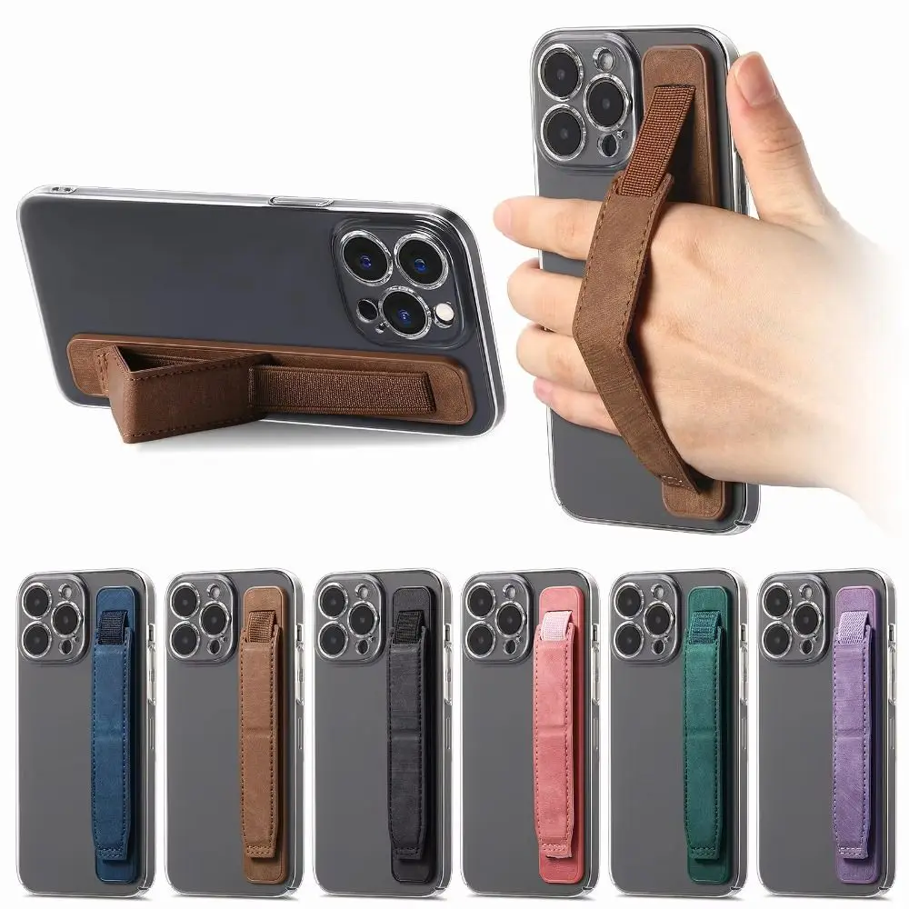 Stylish PU Leather Wristband Phone Grip & Telescopic Holder