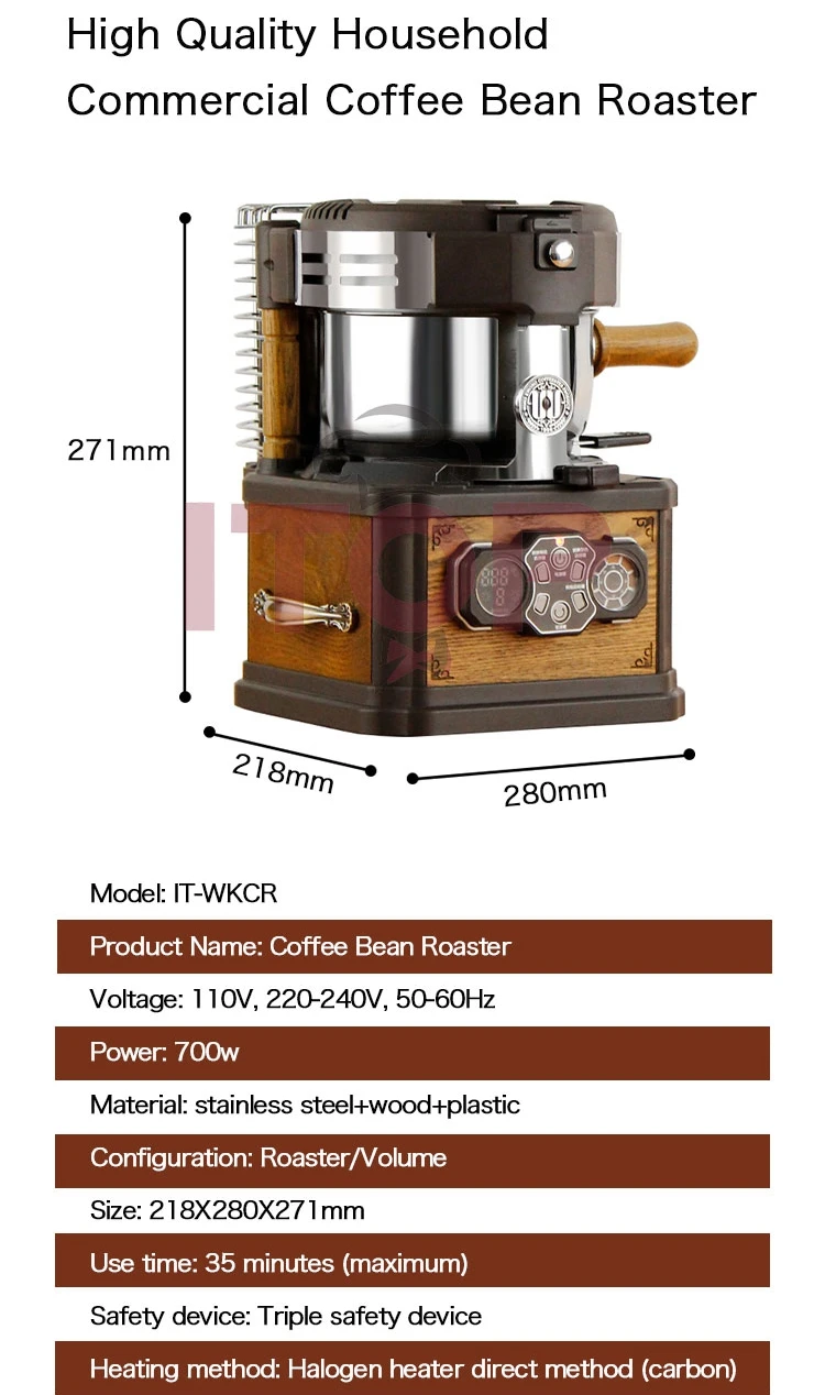 ITOP Electric Coffee Bean Roaster Machine Roast Grain Dry Cereal Roaster Dryer girarrosto commerciale per uso domestico 24 schema di cottura