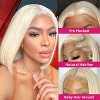 Perruque Bob Blonde 613 Cheveux Humains Remy Brésiliens Décolorés Pas Chère 13x4 Lisse Courte Pré-Pluckée avec Closure 3