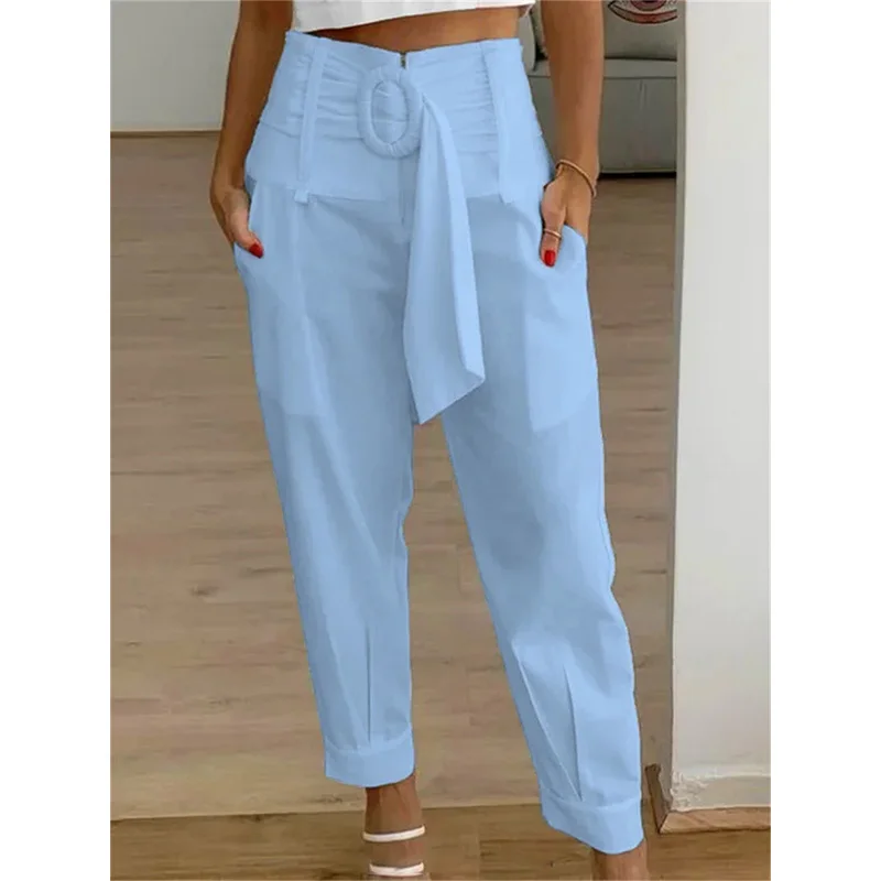 2023 Summer new Zippered high waisted pocket cropped pants casual Solid color Three-dimensional decoration Straight Trousers