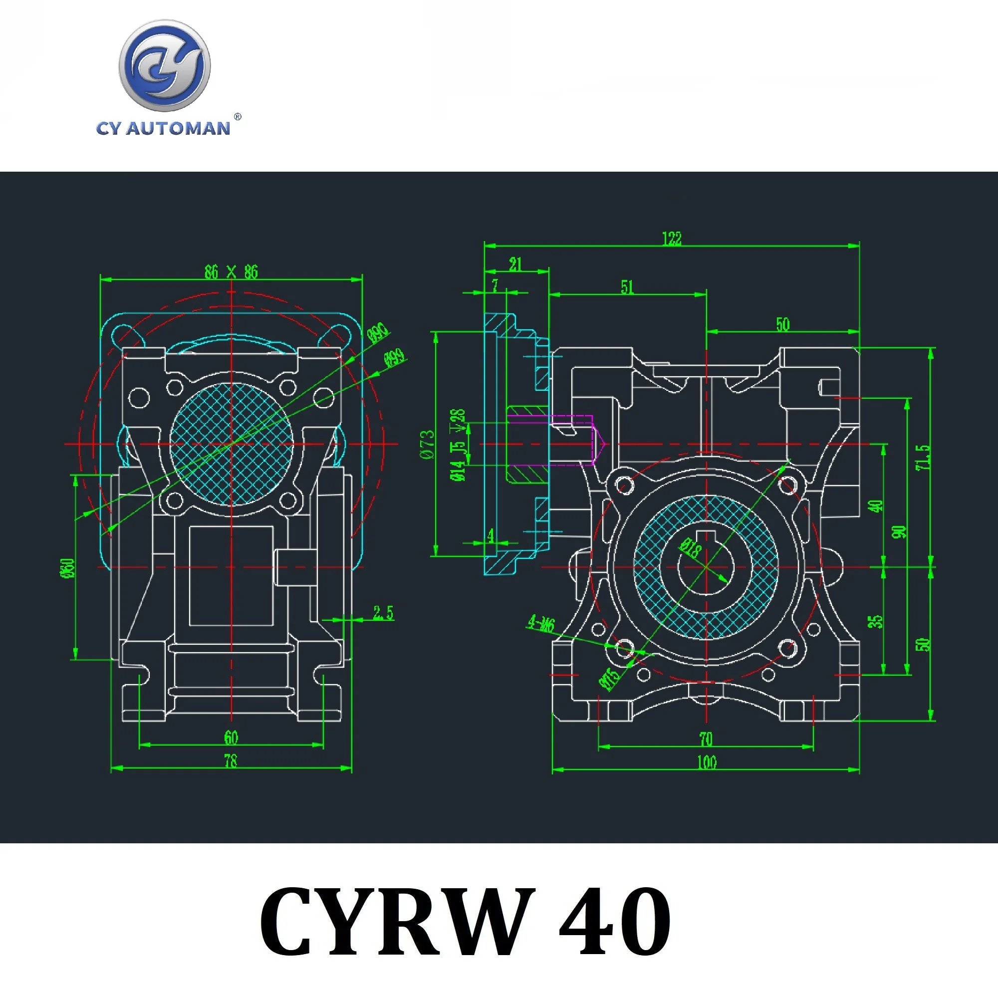 CY Automan  Worm  Gear Gearbox Reducer NMRW 40 CYRW 40 Worm Gear Speed Reducer Input 14/11mm Output18 mm Ratio5-100