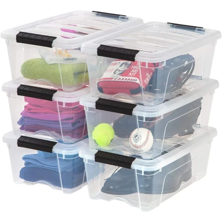 

IRIS USA 12 Quart Stackable Plastic Storage Bins with Lids and Latching Buckles, 6 Pack - Clear, Containers with Lids and Latche