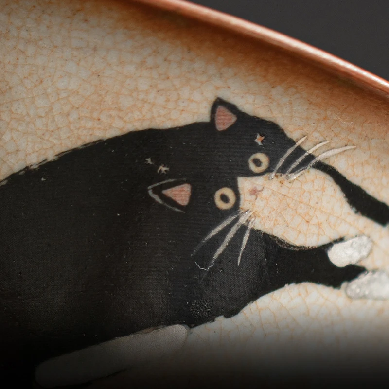 Tea Set 130ml Vintage Cute Zhi Ye Cat Porcelain Gaiwan Set For Tea Tureen Teaware Cup Chinese Hand-Paint Bowls Chawan Tea Ceremony Set