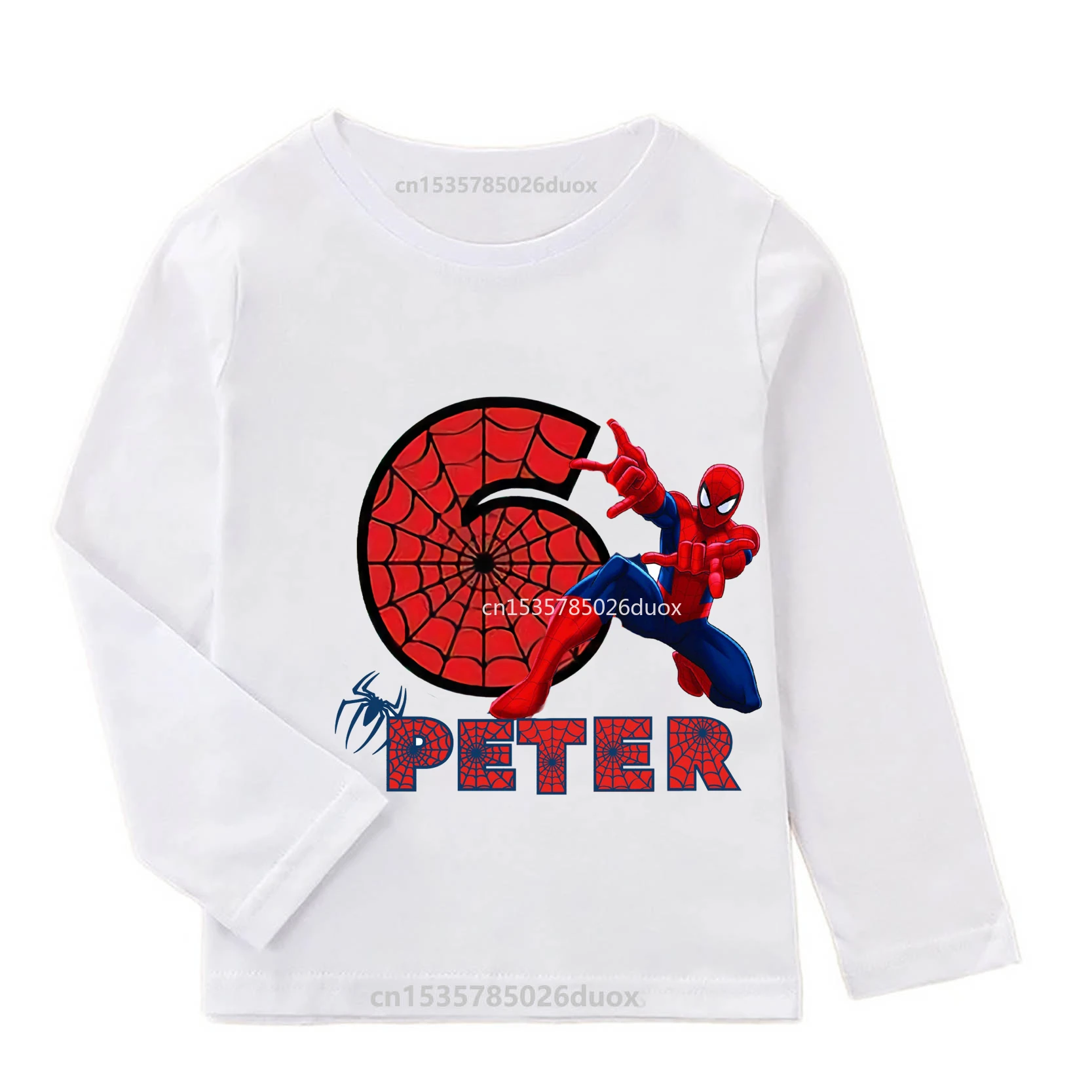 New Spring Autumn MARVEL Spiderman Birthday Boy Long Sleeve T-Shirt 3 4 5 6 7 8 9 Spiderman Customized Name Birthday Kid Clothes 3
