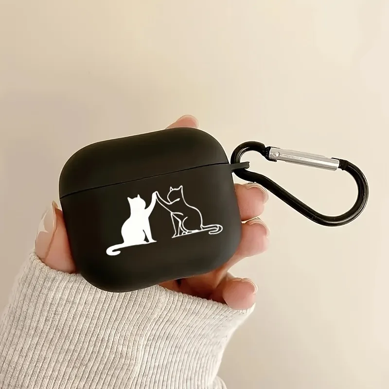 Black and White Cat AirPods Case TPU Silicone Earbuds Cover