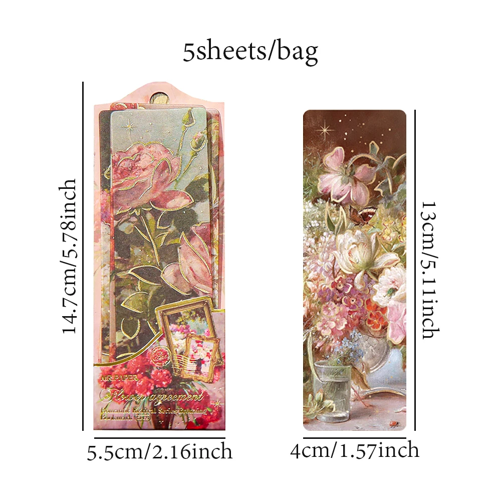 Floral Painting Bookmark 4Style 5pcs/set Hot Stamping PVC Bookmark Romantic Revival High Value Ins Floral Reading Mark Card Exquisite Oil Paintings