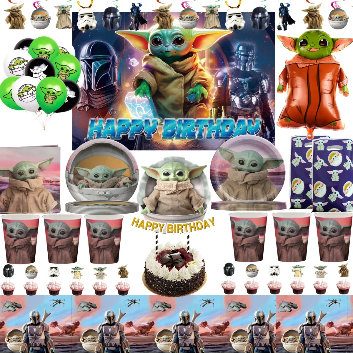 Disney Yoda Birthday Decor Mandalorian Disposable Tableware Tablecloth Plate Backdrop Balloon Baby Shower Kids Party Supplies Birthday Tableware Set Birthday Party Supplies Party Supplies Disposable Tablecloth