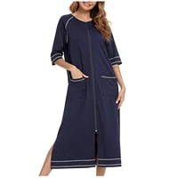 Newce Womens Zipper Robe with 3/4 Sleeves, Full Length Loungewear Dress with Pockets - Comfortable Nightgown and Long Bathrobe  6