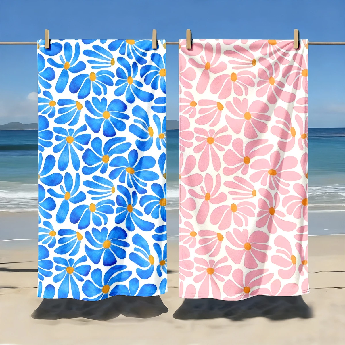 Set Of 2 Assorted Summer Beach Towels Ocean Turtle Starfish Prints_voghion.com