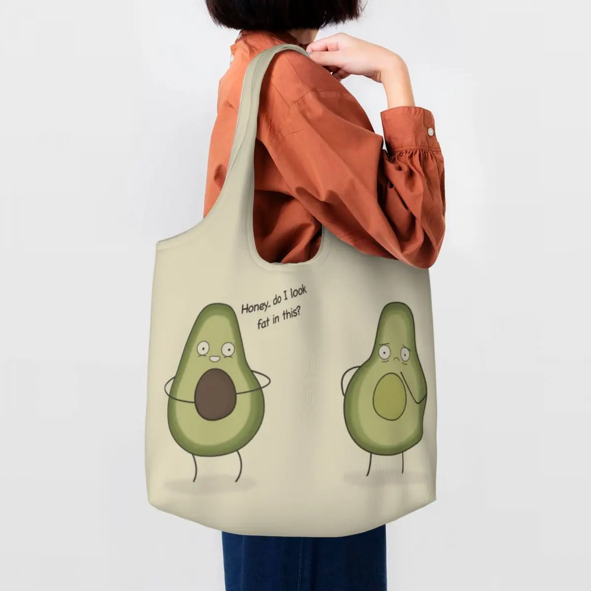 

Avocado Couple Grocery Tote Shopping Bag Women Kawaii Fruit Vegan Canvas Shopper Shoulder Bags Large Capacity Handbag