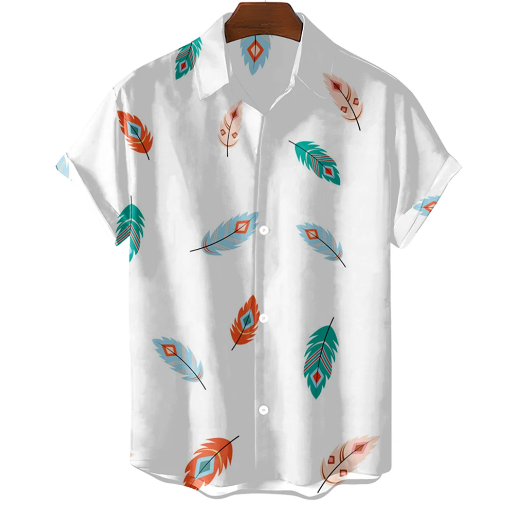 

Fashion Original Men's Shirt Hawaii Casual Men Shirt Slim Fit Short Sleeve Tops Oversized Simple Feather Print Camisa MasculinaA