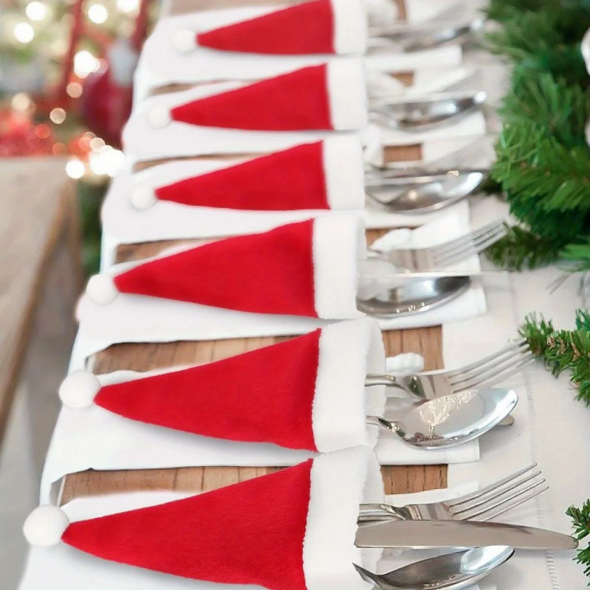 6Pcs Santa Silverware Rack Christmas Room Decoration Wine Bottle Cover Santa Hat Silverware Rack Mini Hat Claus