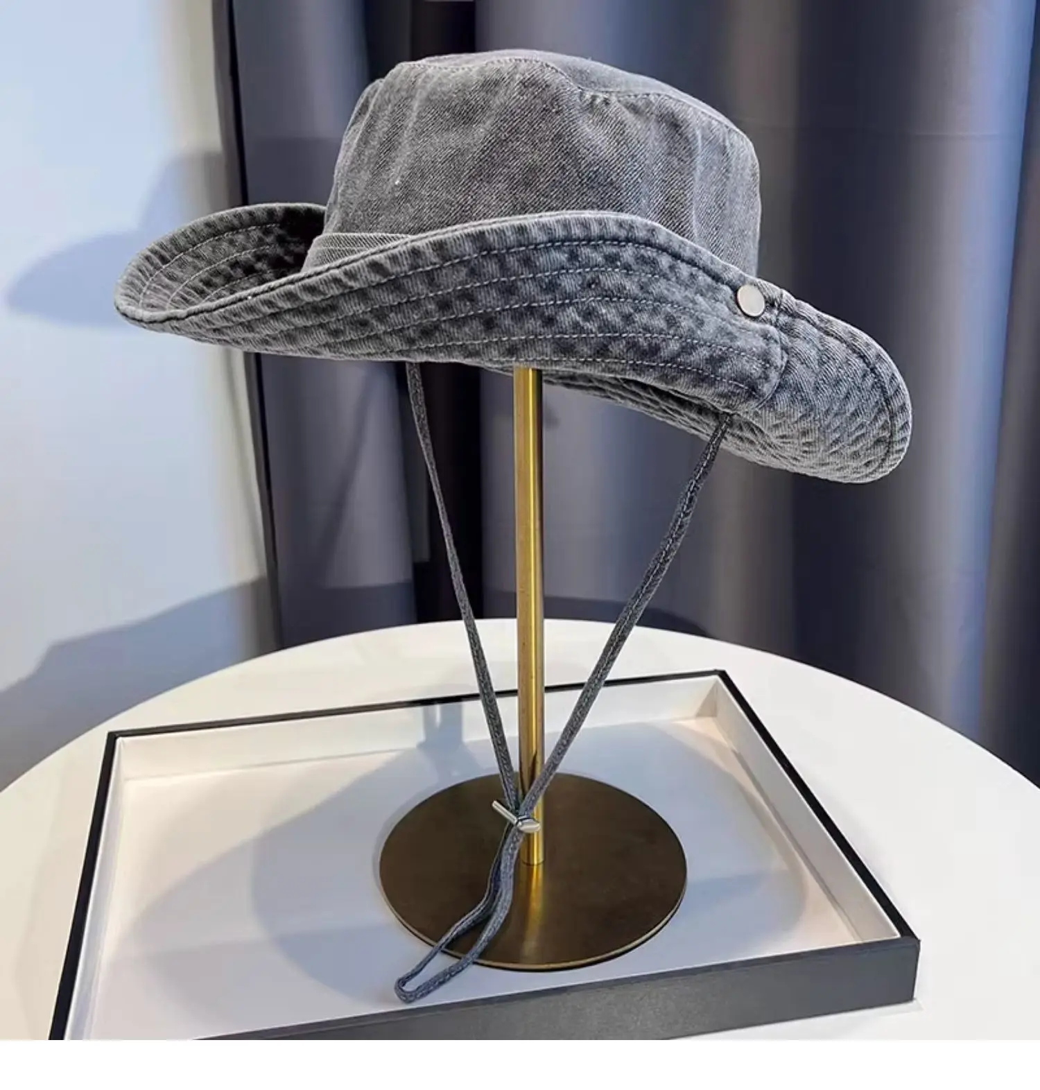 Vintage Washed Denim Bucket Hat Unisex Summer Sun Hat For