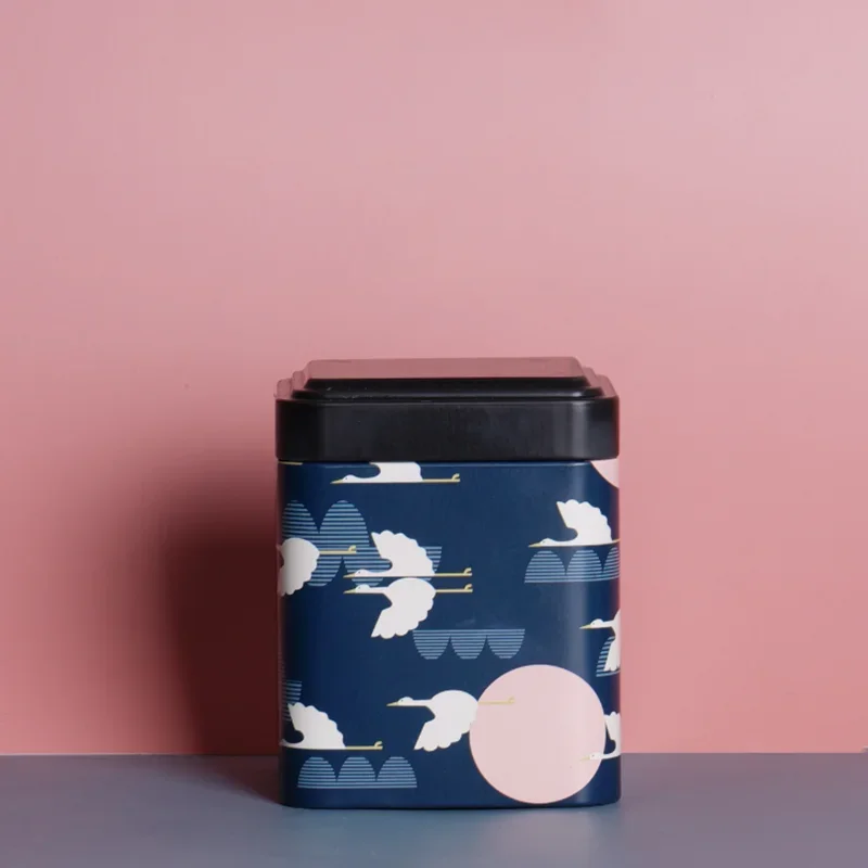 Tea Tin Box Tea Canister Kitchen Storage Container Jar Square Can Candy Iron Canister Vintage