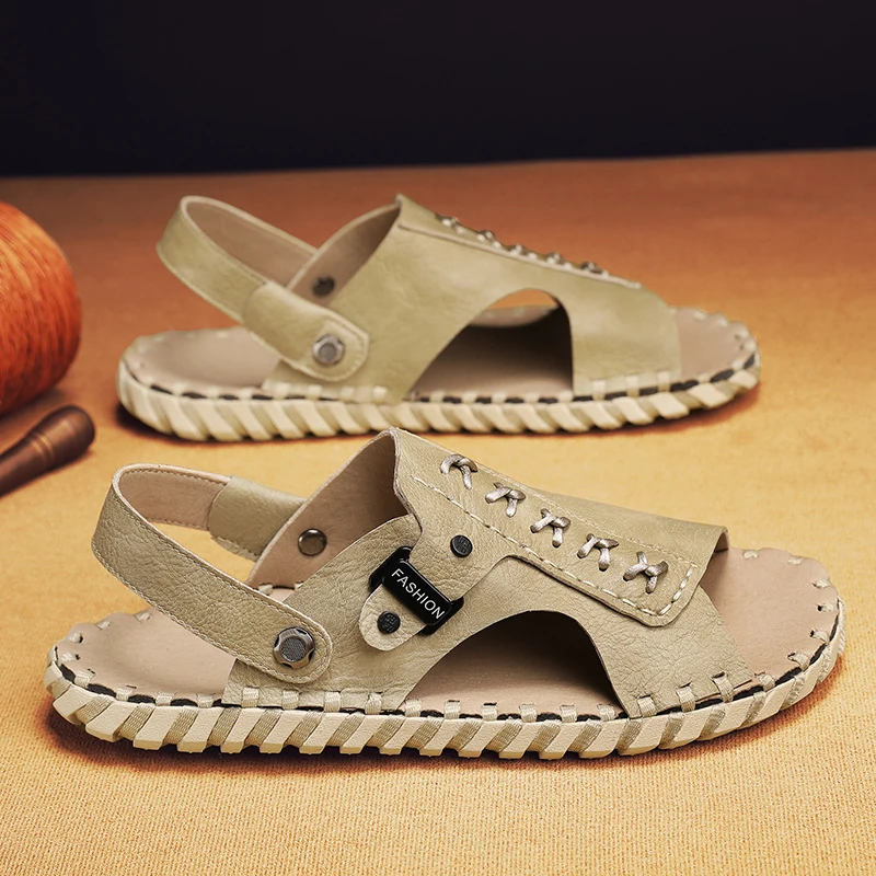Genuine Leather Flip Flops - Men Luxury Slippers - Summer Outdoor Beach Casual Sandals (MSC6)