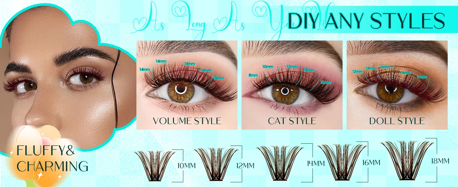 Description Picture 4 of itemGEMERRY 40D/80D/100D/200D 280Pcs DIY Eyelash Extension Kit Brown Fluffy Cluster Lashes D Curl Lash Bond and Seal, Lash Tweezers