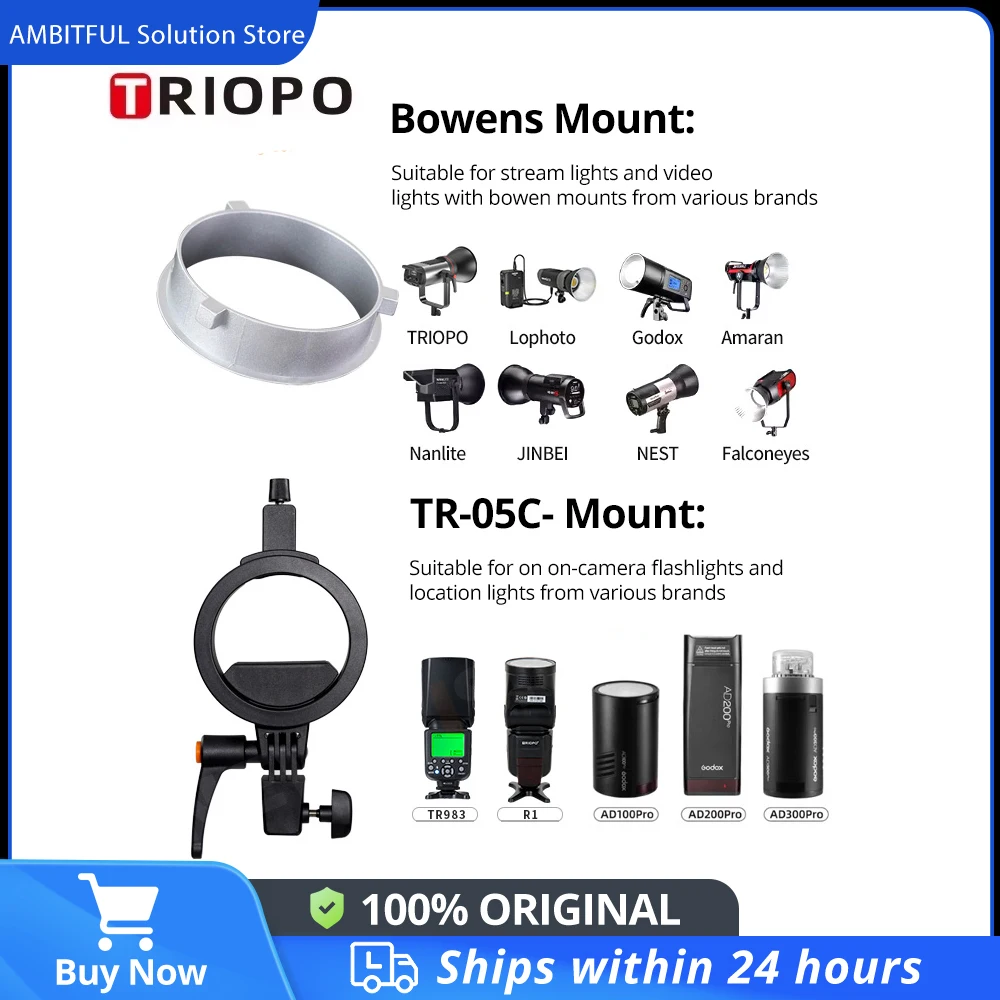TRIOPO TR-07C Handle (Flash Speedlight Mount) or Bowens Mount Bracket TRIOPO K3 Series Softbox