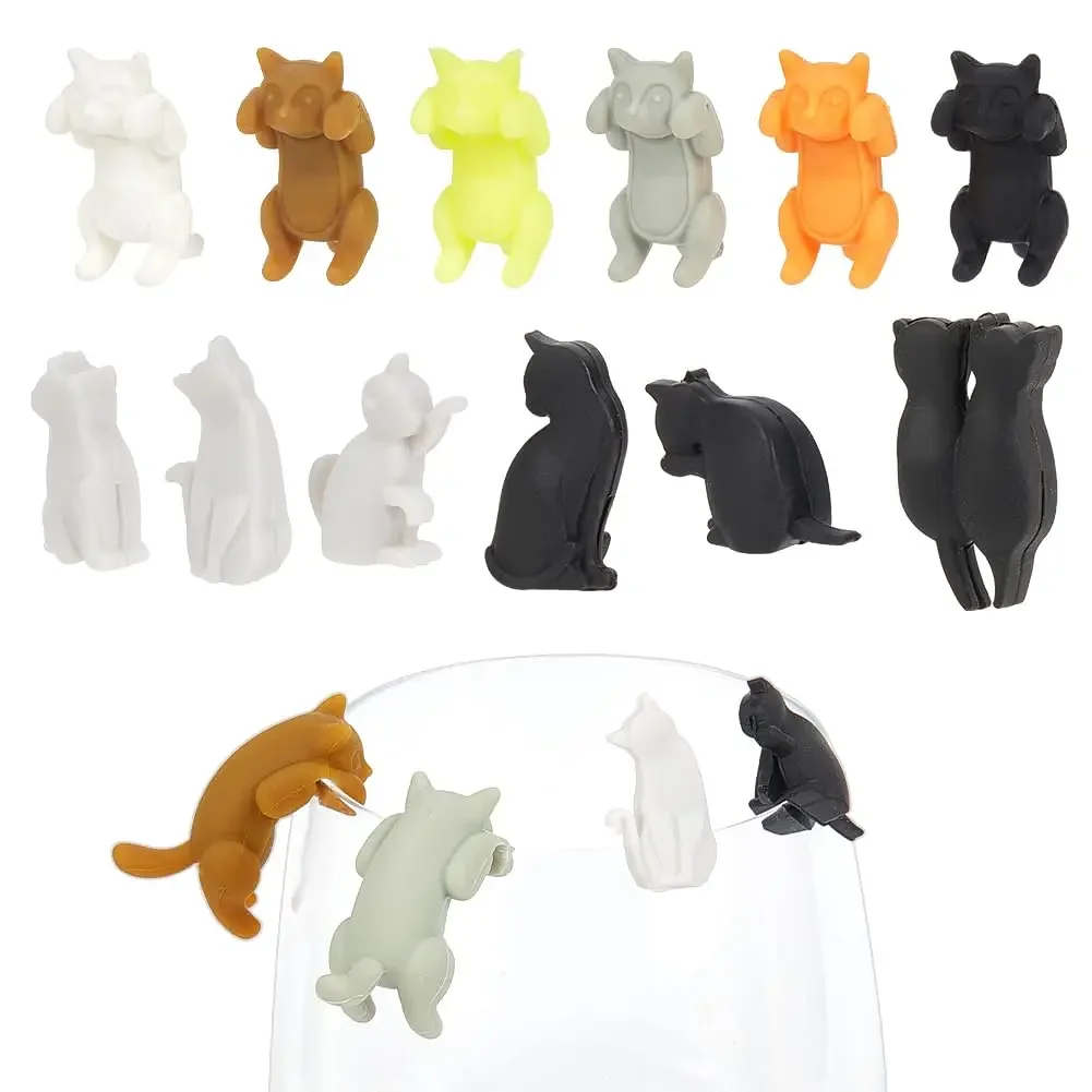 12pcs Wine Glass Markers Drink Identifiers Silicone Cat Glass Marker Wine Charm for Party Decoration Tasting Cocktail wine glass marker wine glass decorations