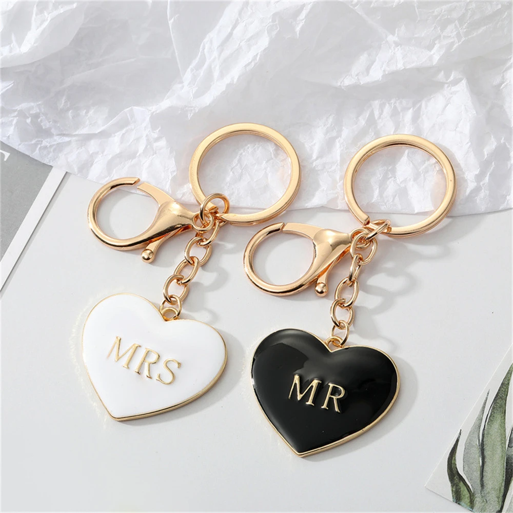 Simple Alloy Black White Peach Heart Keychain Mr Mrs Love Heart Bag Pendant  Accessories Fashion Charm Lover Keyring Gifts - AliExpress