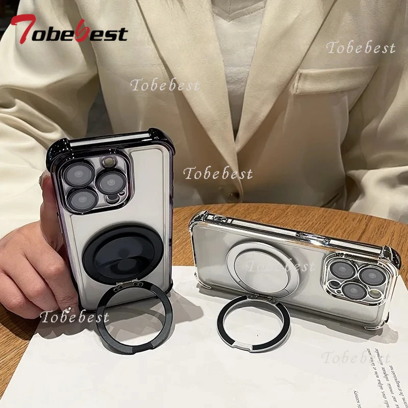 360 Degree Rotating Magnetic Shockproof Plating Case with Transparent Back Cover