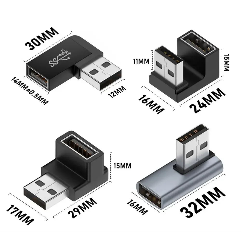 Right Angle USB 3.0 Extension Adapter - Upward Elbow Connector