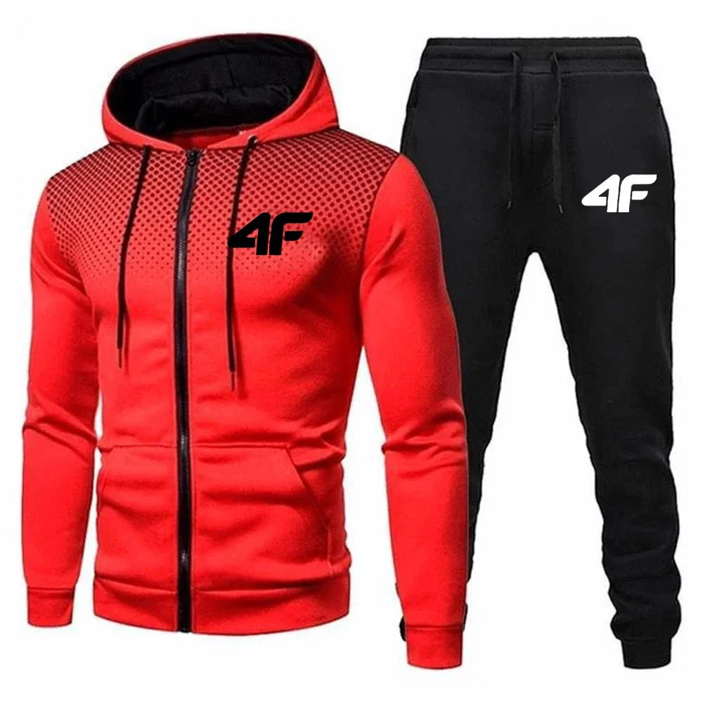 Autumn Winter Mens Tracksuit Jogging Sweatpants 2 Piece Set Sport Zipper Jacket+Running Trousers Suit Casual Printing Clothing 4