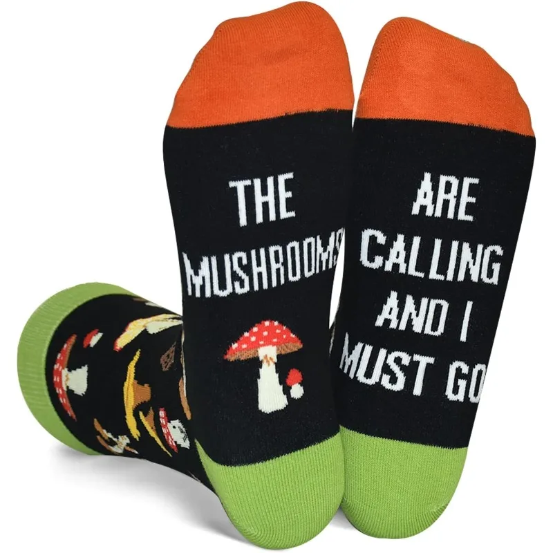Skateboard Hip Hop Funny Happy Harajuku Mushroom Letter Printed Socks 1 Pair