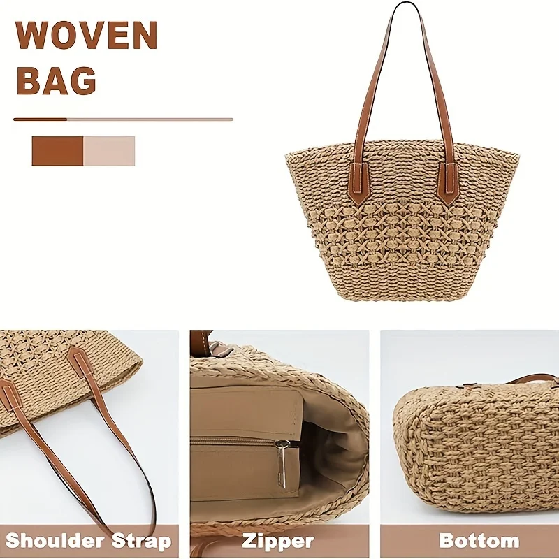 New Bohemia Women's Shoulder Bags Large Capacity Summer Basket Straw Bag For Women Travel Beach Bag