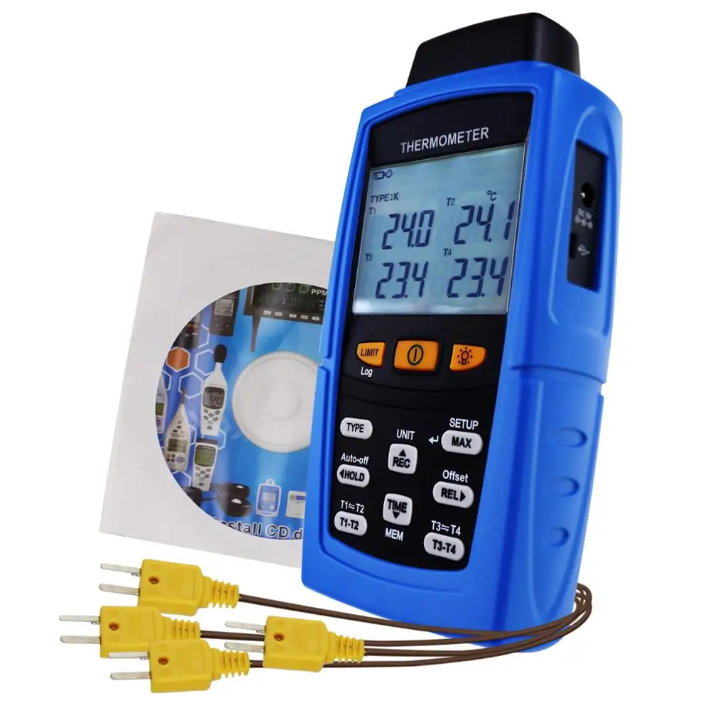 

Термометр термопары Datalogger K /J/ T / E/ R / S/ N Тип 4-канальный 16800 сохранение данных T1/T2, T3/T4 входной терминал