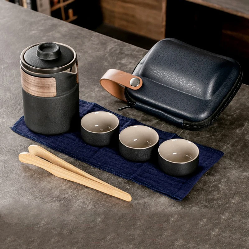 

Бесплатный дорожный чайный набор, быстрая чашка, одна чашка, три чашки, портативный керамический чайник ручной работы, набор чайных чашек