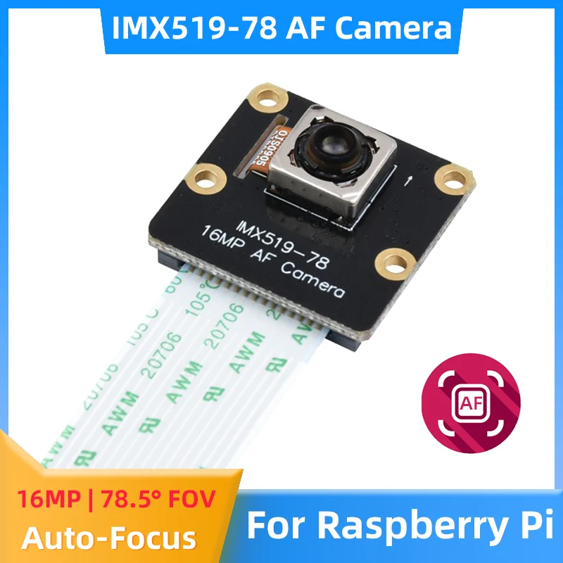 

IMX519-78 16MP AF Camera Auto Focus Industrial Grade Camera 4656x3496 High-Resolution for Raspberry Pi 4B 3B+ 3B Zero