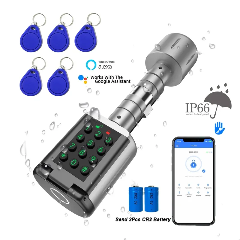 Cerradura inteligente impermeable IP66, dispositivo de cierre biométrico con huella dactilar, aplicación y tarjeta inteligente, entrada sin llave, grosor de puerta de 35-100mm