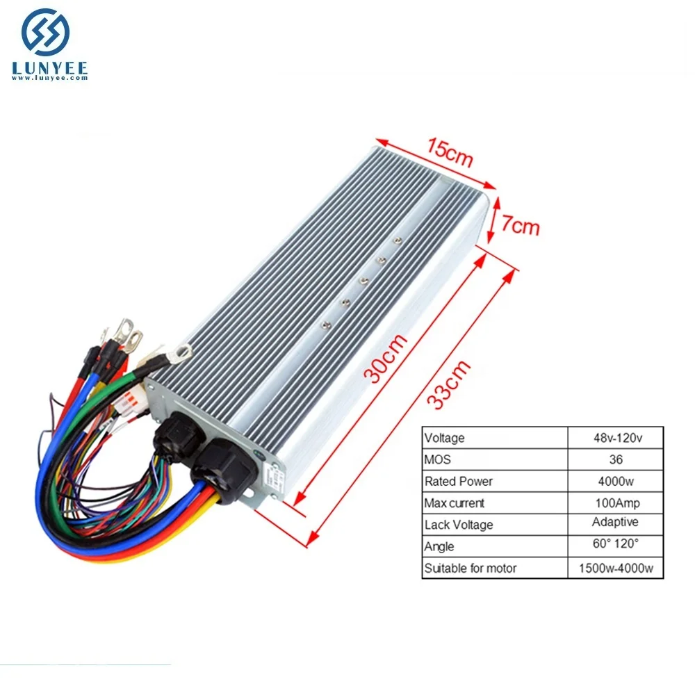 Ebike Controller48v 60V72V84V96V120V 4000W Hub Motor Controller 4kw 36MOS Current 100Amp Corrente Bicicleta Electric Motorcycle speed controller for electric motor motor control direct current brush aluminum alloy 250w speed control 24v motor controller