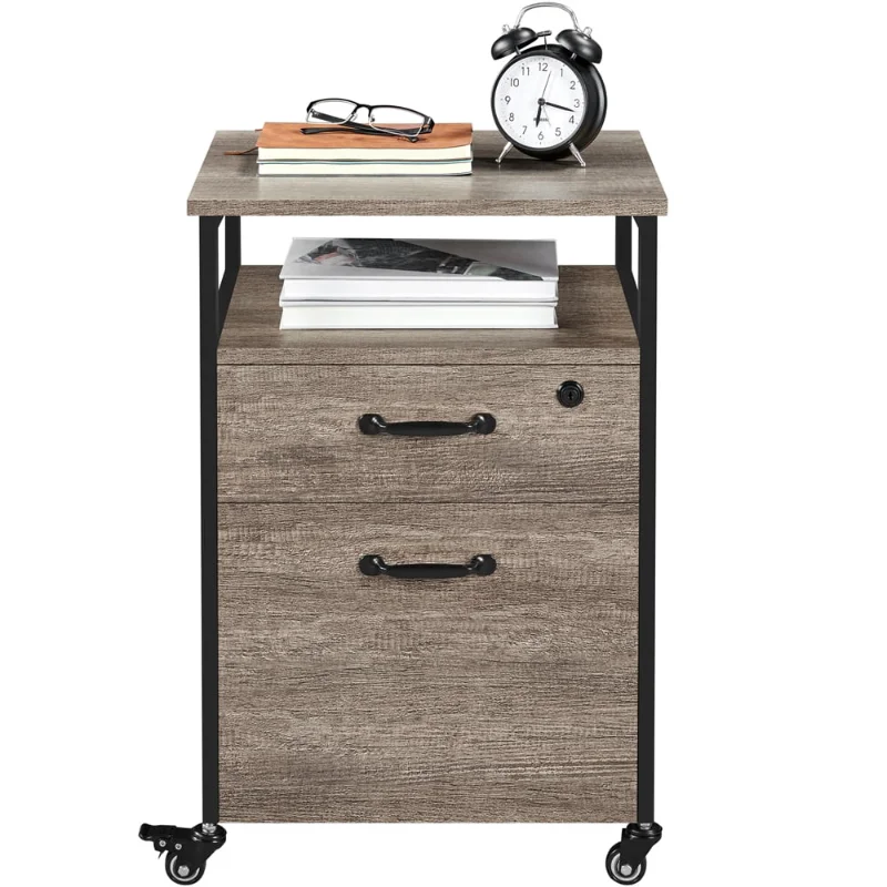 

SmileMart Industrial Rolling File Cabinet with 2 Drawers, Taupe