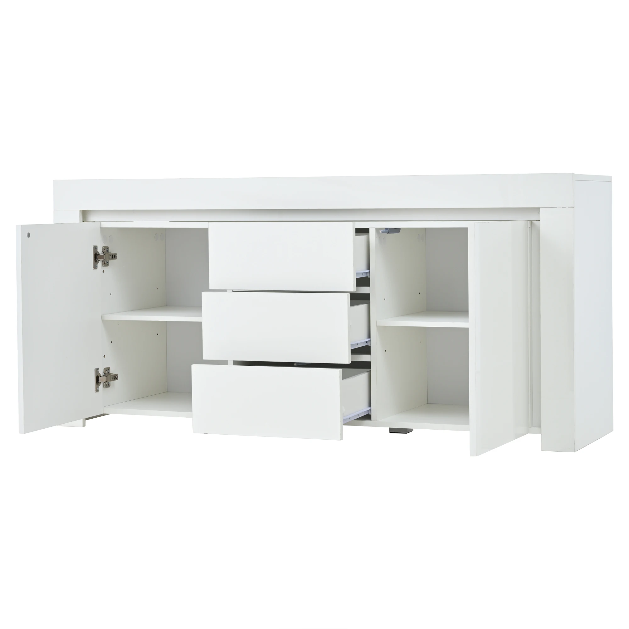 KOMHTOM Hochglanz-Wohnzimmerschrank mit 3 Schubladen, 2 Türen und LED-Lichtleiste, 140 cm breiter Beistellschrank mit Stauraum – Detail 9