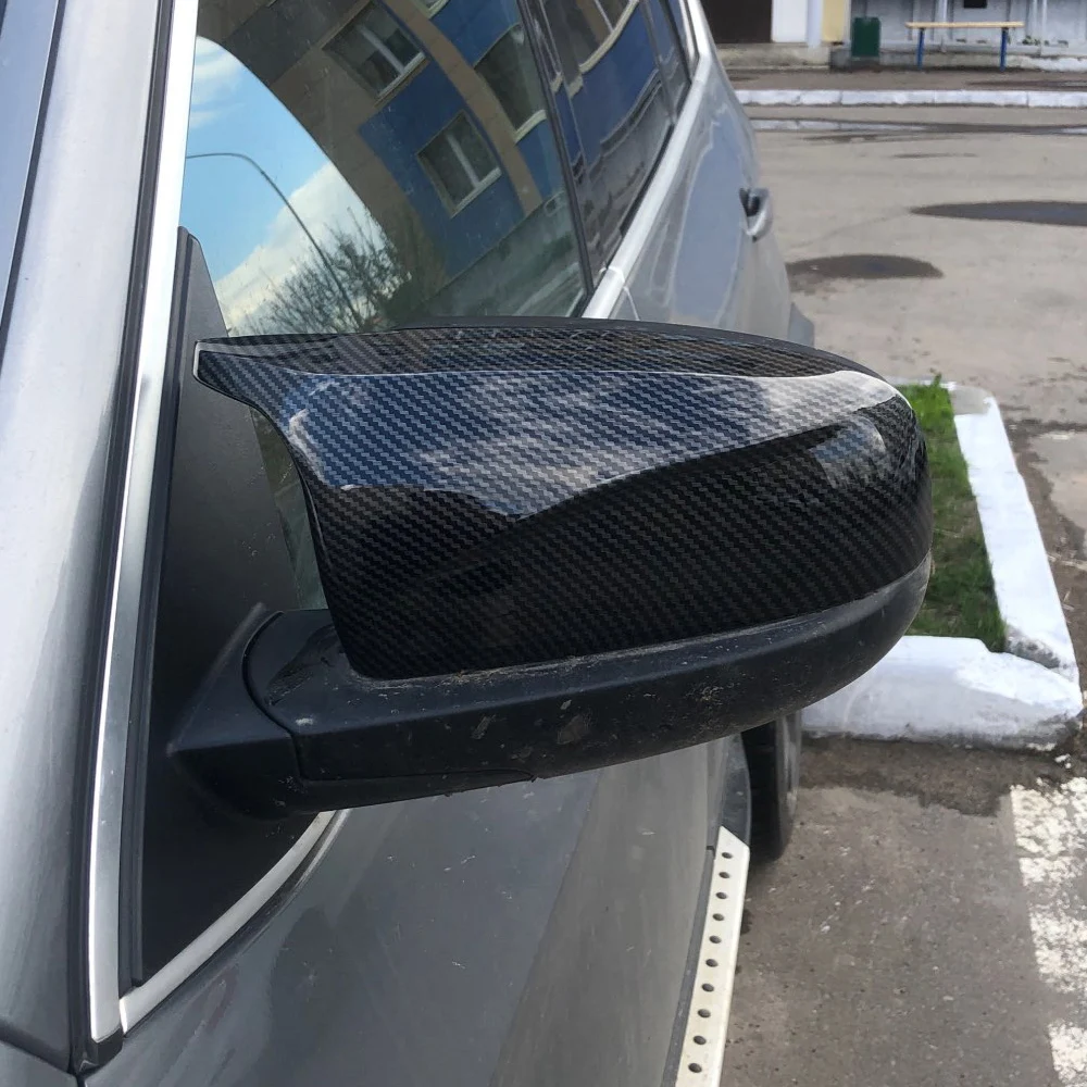 1 Paar Hornform M-Stil Rückspiegel für BMW X5 E70 X6 E71 2008-2013 Zubehör Kohlefaser-Stil schwarze Seitenspiegel-Abdeckkappen – Detail 13