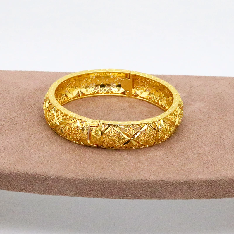 24k Dubai Gold Bangles for Women Gold Dubai Bride Wedding Ethiopian Bracelet Africa Bangle Arab Jewelry Gold Charm Bracelet