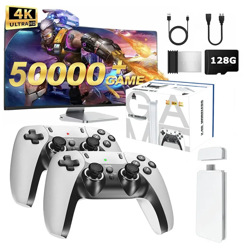 Consola de videojuegos 4K TV Game Stick M15, 40000 +/50000 juegos integrados, mando inalámbrico de 128G, mando Retro