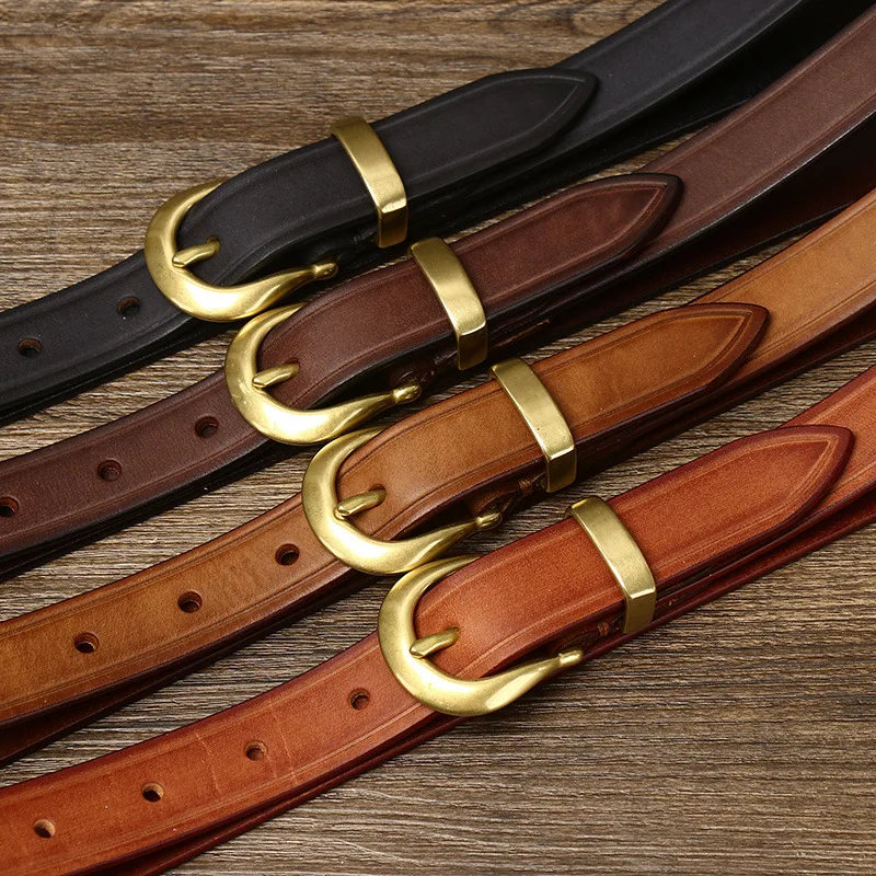 Copper Buckle Cowskin Genuine Leather Belts for Women 2.4cm For Jeans Simple Strap Waist Belt leather belts