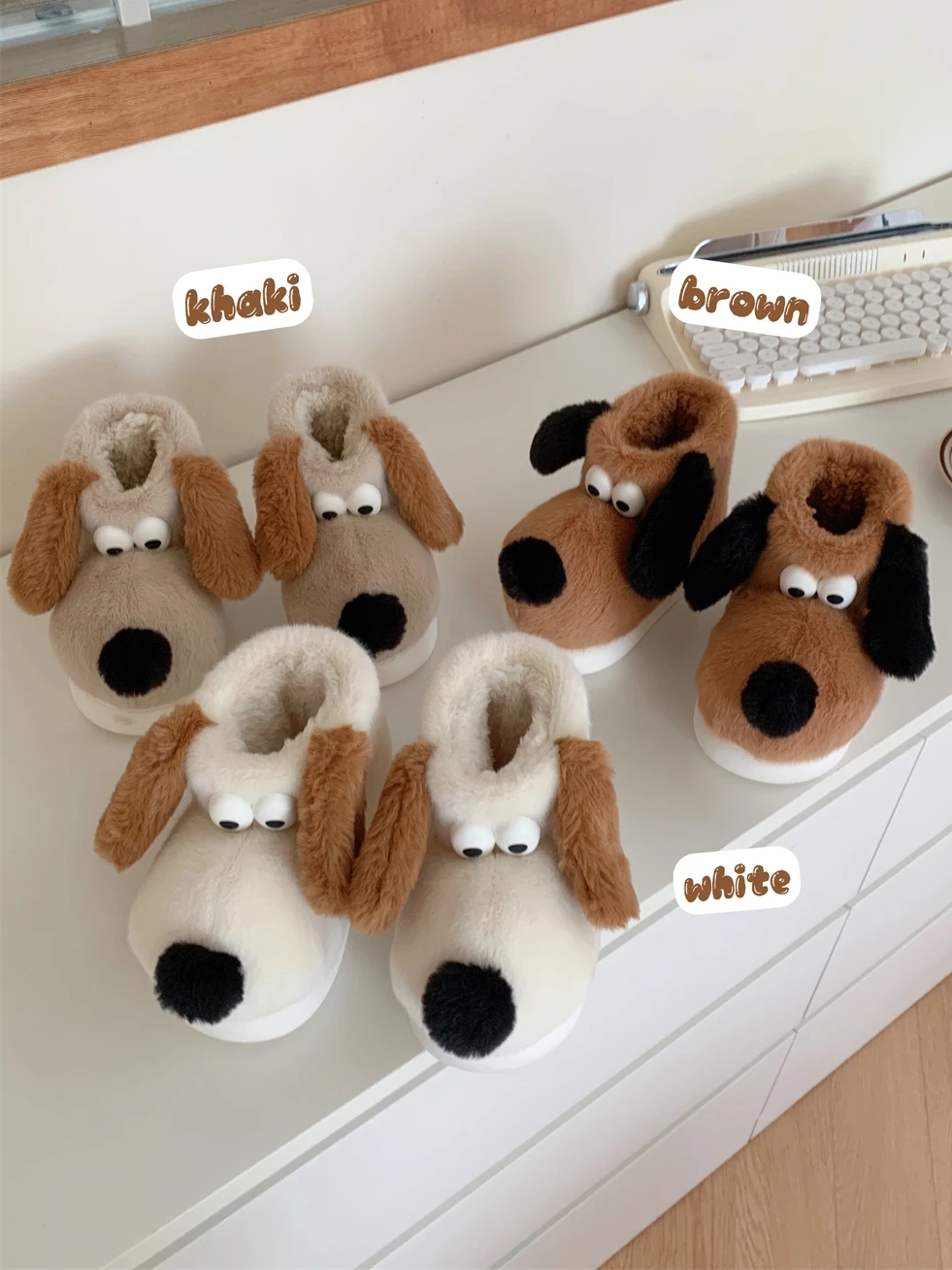 Winter Thick Warm Cute Dog Snow Boots For Men And Women Parent-child Home Slippers Couple Plush Cotton Household Boots Shoes