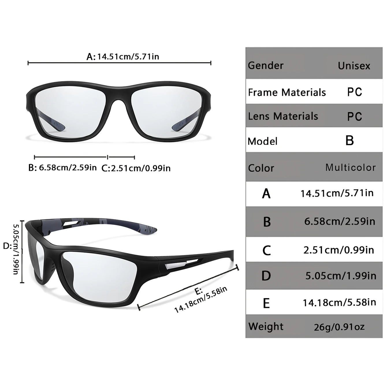 3 Photochromic Sq Cycling Sunglasses for Men & Women Outdoor Sports