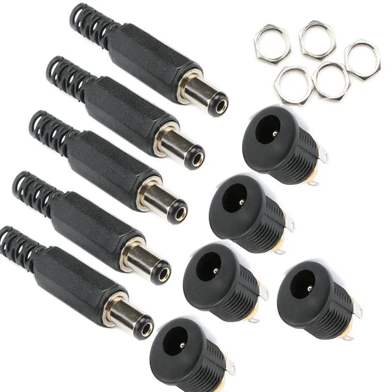 

10PCS (5Pairs) 5.5*2.1MM Plastic Male Plugs DC022 12V 3A DC Power Socket Female Jack Screw Nut Panel Mount Connector 5.5 x 2.1mm